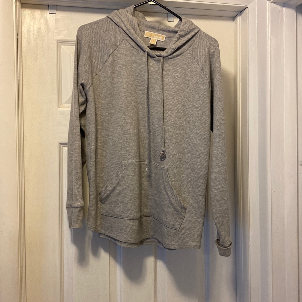 Michael Kors, gray thermal, hooded shirt.